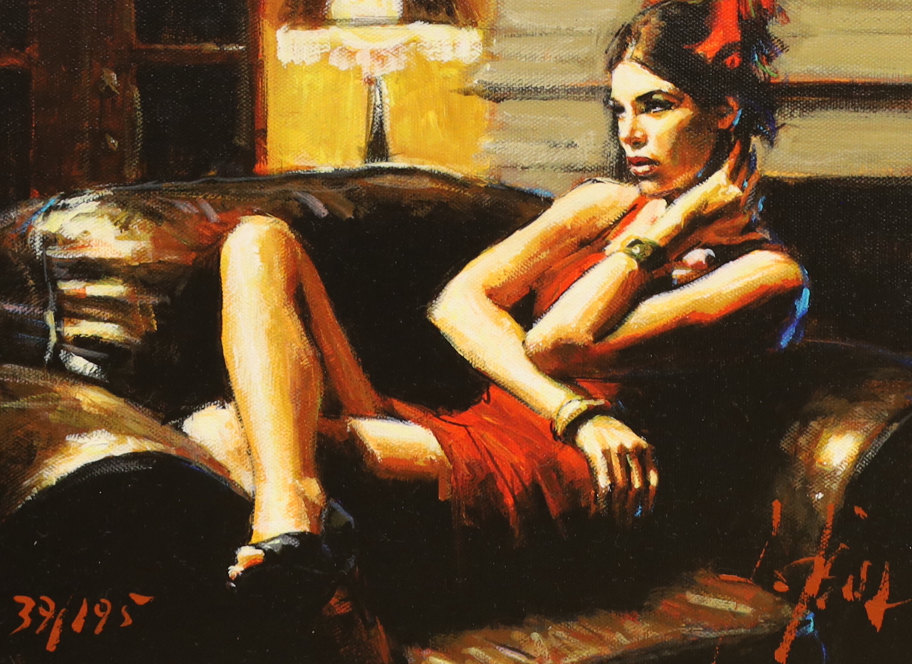 Fabian Perez (Argentinian, b.1967), hand embellished giclee print, 'Linda in red III', limited edition 37/195, COA verso, 21 x 29cm